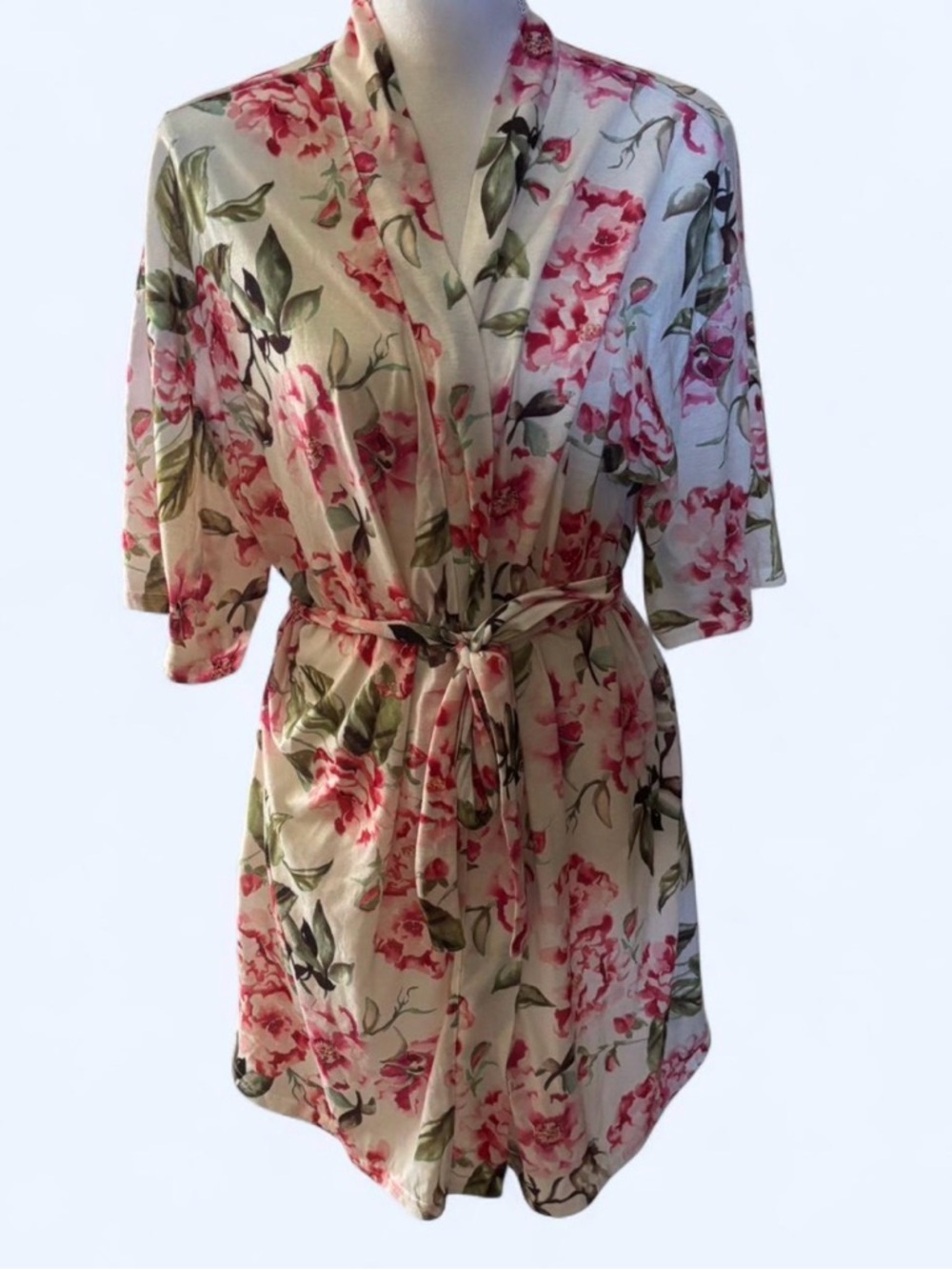 Show Me Your MuMu Cream Floral Robe with Pink Flowers